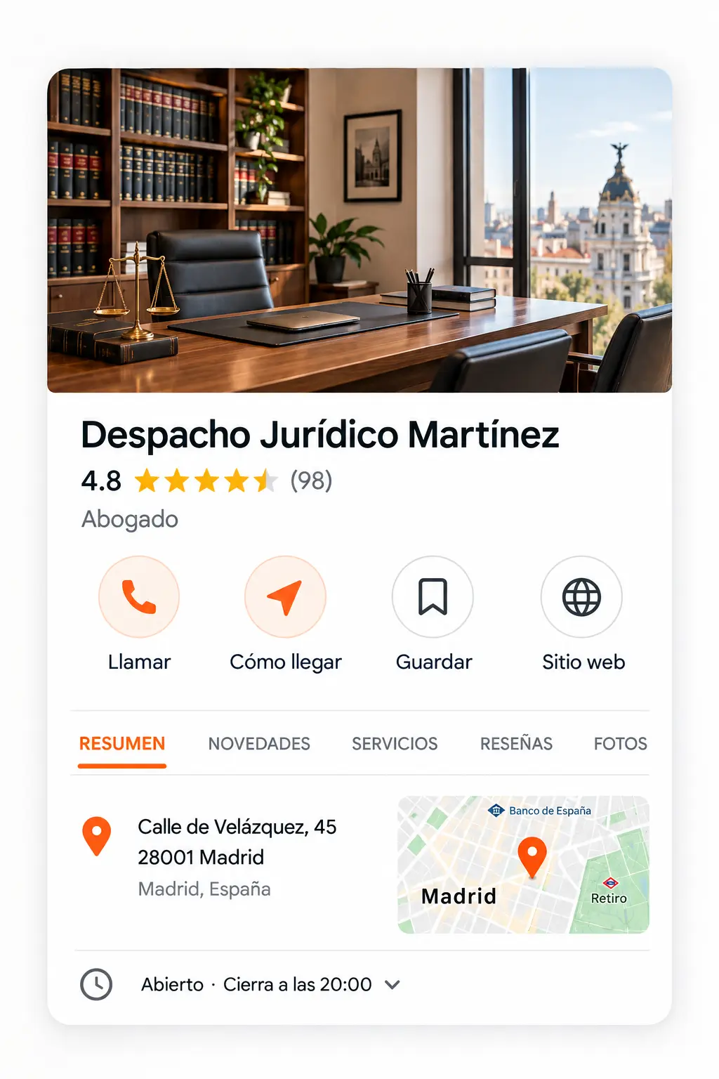 Mockup de una ficha de Google Business Profile optimizada