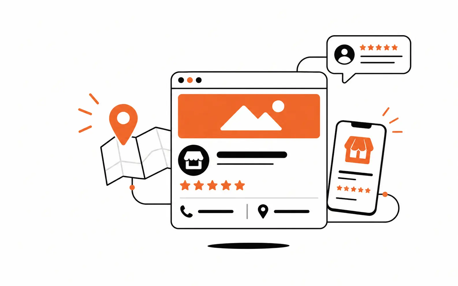 Ilustración de una ficha de Google Business Profile para dentistas