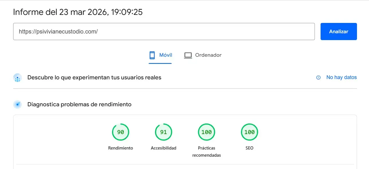 PageSpeed Insights de psivivianecustodio.com